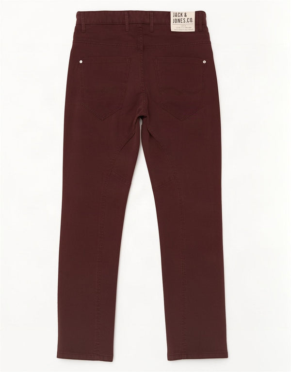 Calça casual masculina anti-ajuste Jack & Jones W34 L34 algodão borgonha