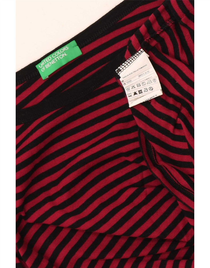 Top feminino Benetton manga 3/4 UK 12 algodão listrado vermelho médio