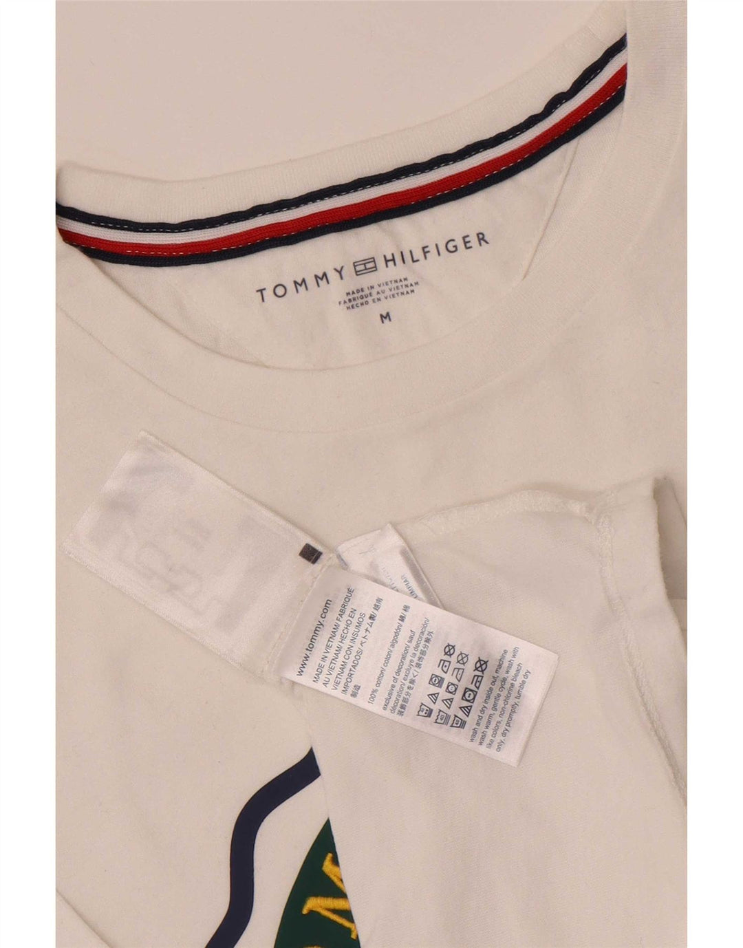 Tommy Hilfiger Camiseta masculina gráfica Top médio algodão branco