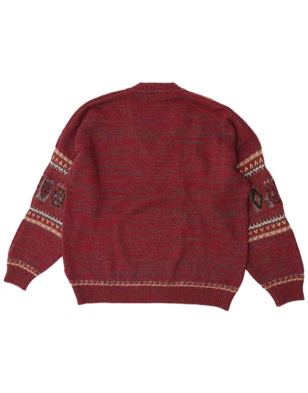 Suéter masculino Fiume com decote em V grande lã Fair Isle Borgonha