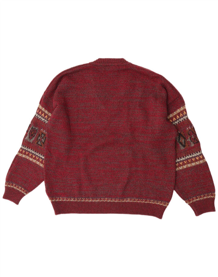 Suéter masculino Fiume com decote em V grande lã Fair Isle Borgonha