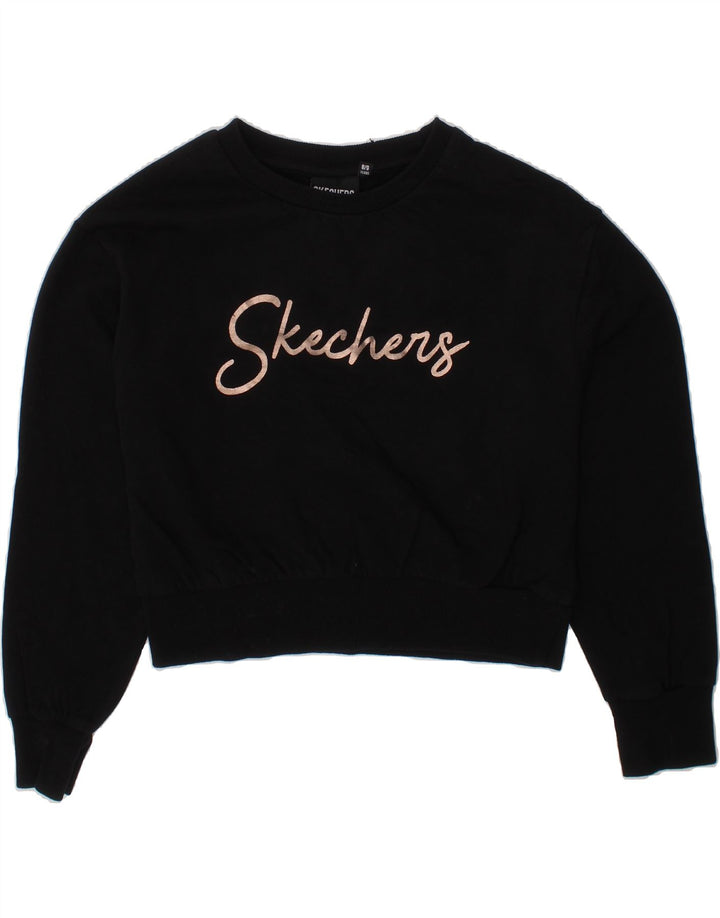 SKECHERS Girls Crop Graphic Sweatshirt Jumper 8-9 Years Black Cotton Vintage Skechers and Second-Hand Skechers from Messina Hembry 