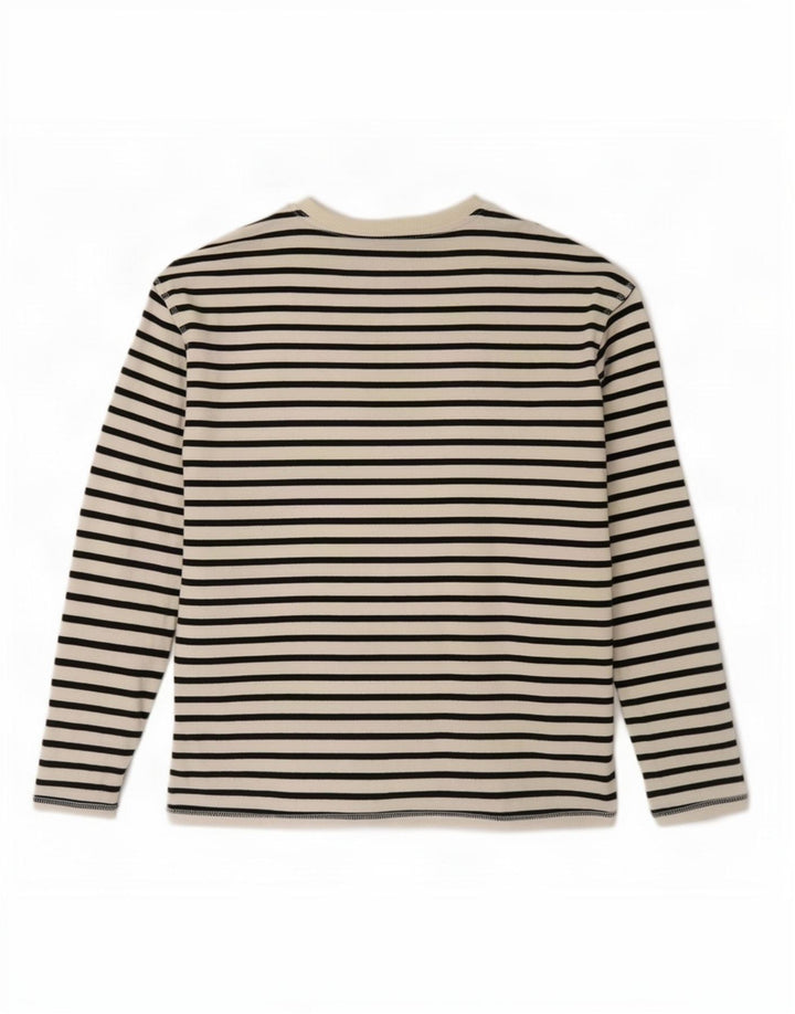 Top feminino Zara manga comprida UK 10 pequeno algodão listrado branco