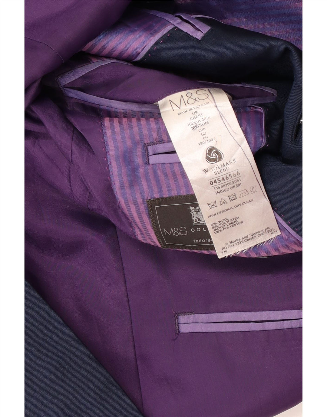 Jaqueta blazer masculina de 2 botões Marks & Spencer Reino Unido 40 grande lã azul marinho