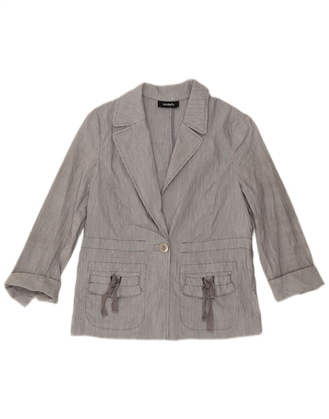 Jaqueta blazer feminina manga 3/4 da Max & Co. Reino Unido 8 riscas azuis pequenas