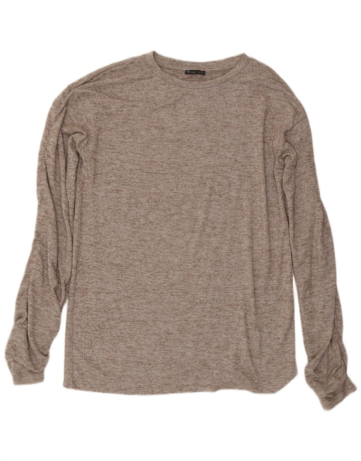 Zara Top feminino oversized manga comprida Reino Unido 10 pequeno cinza manchado