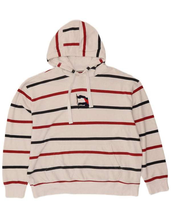 TOMMY HILFIGER Suéter masculino com capuz 2XL algodão listrado branco