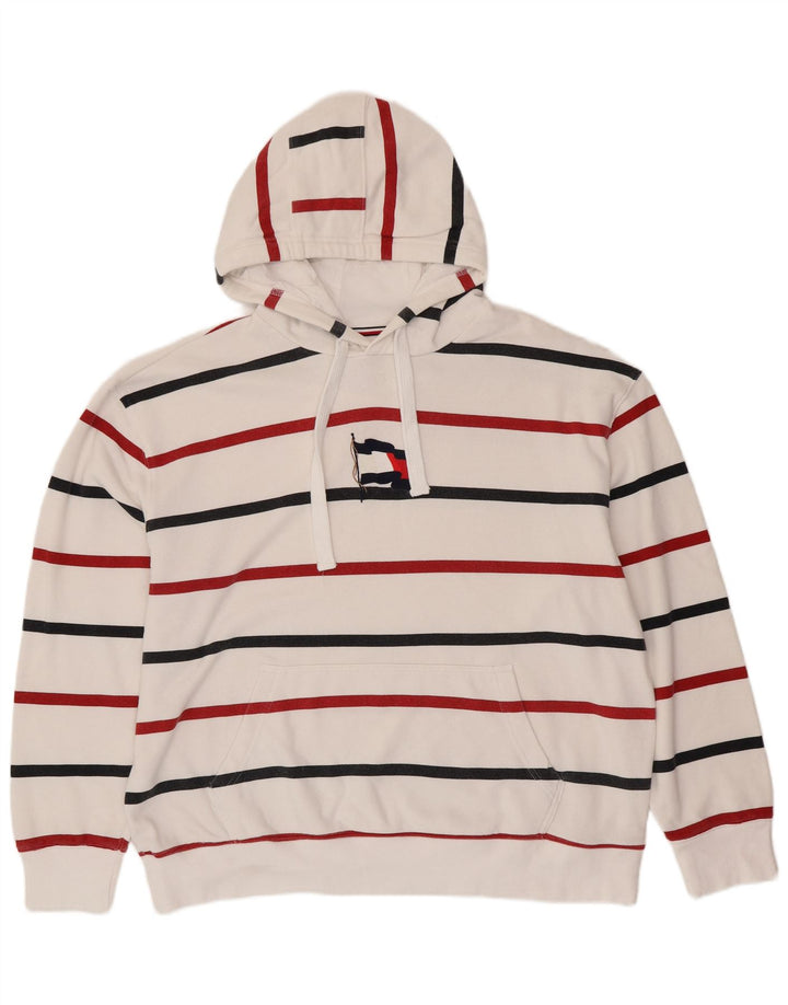 TOMMY HILFIGER Suéter masculino com capuz 2XL algodão listrado branco