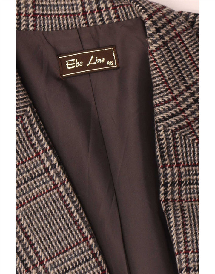 Jaqueta blazer feminina vintage com 1 botão IT 46 grande lã houndstooth cinza
