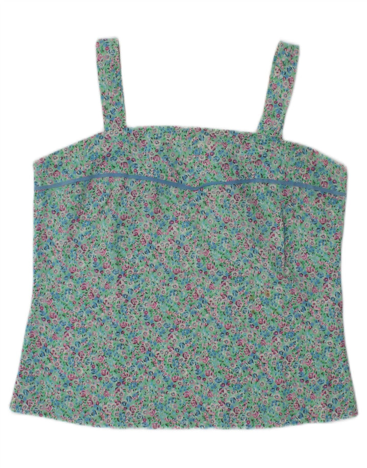 Cami Top Feminino Vintage UK 10 Pequeno Floral Turquesa