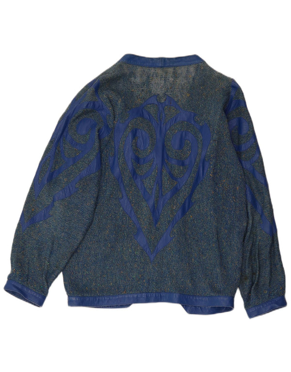 Suéter cardigã feminino vintage VINTAGE Reino Unido 16 grande azul manchado