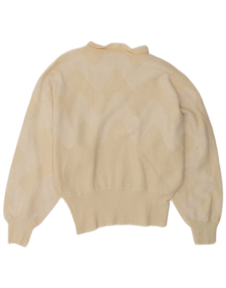 Suéter feminino vintage com gola canoa Reino Unido 14 bege médio