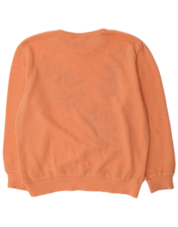 Vintage Womens Graphic Boat Neck Jumper Sweater UK 18/20 XL Orange Floral