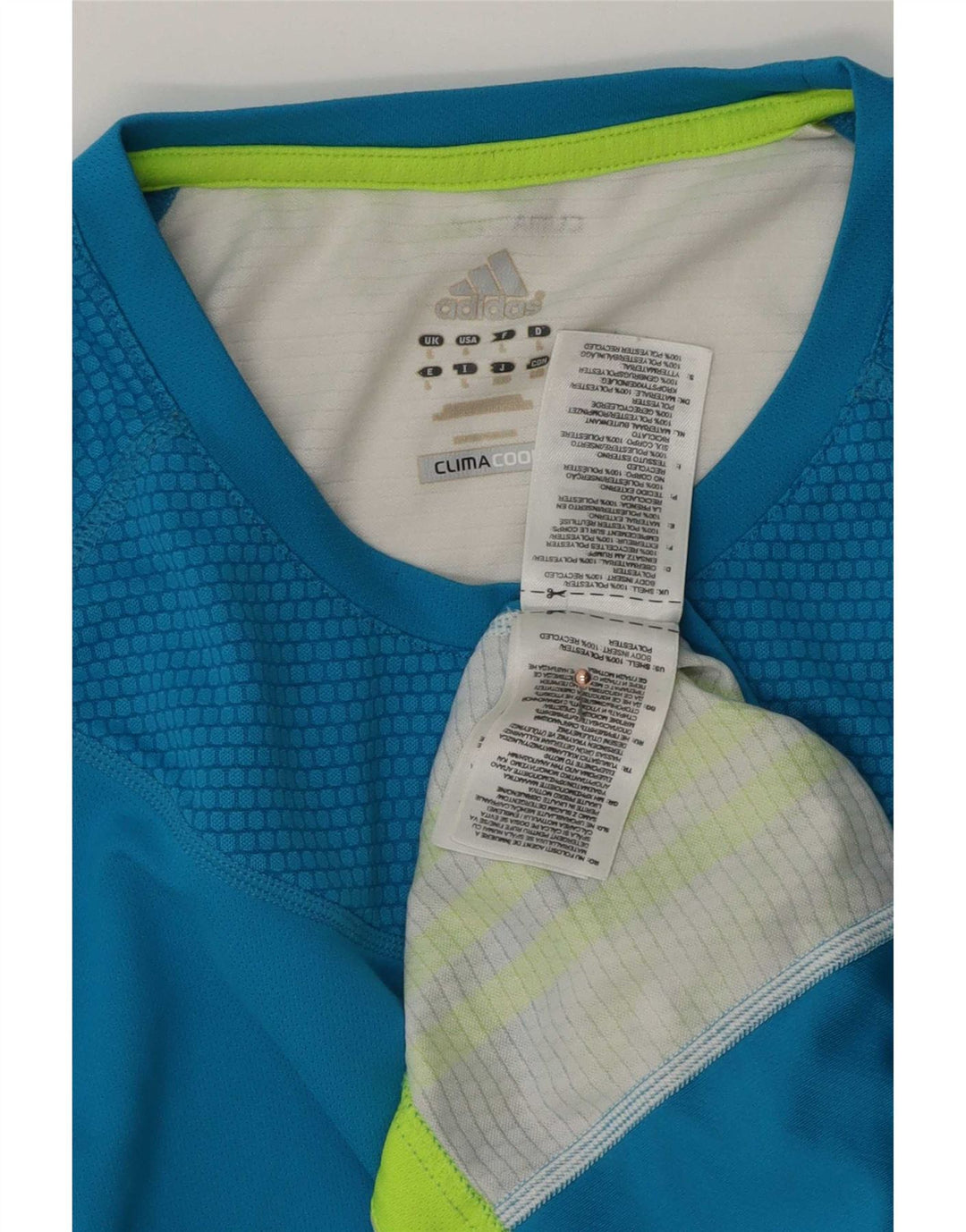 Adidas Mens Climacool Camiseta Top Grande Azul Colorblock Poliéster