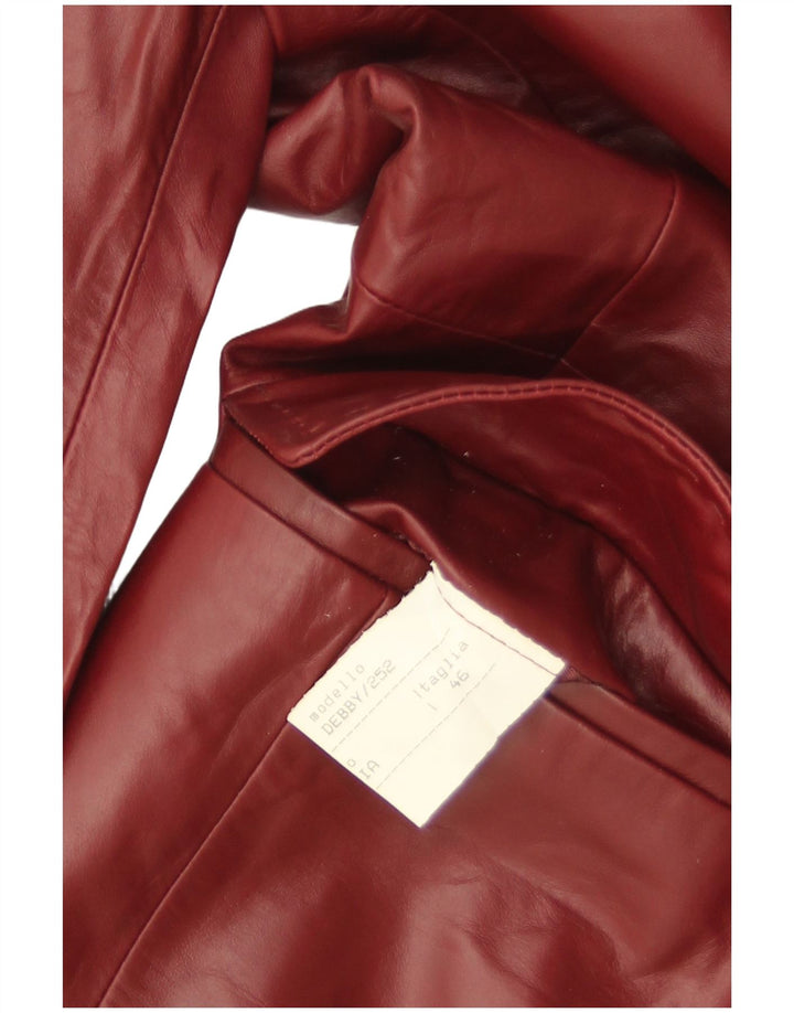 Jaqueta blazer de couro feminina vintage com 3 botões IT 46 grande Borgonha