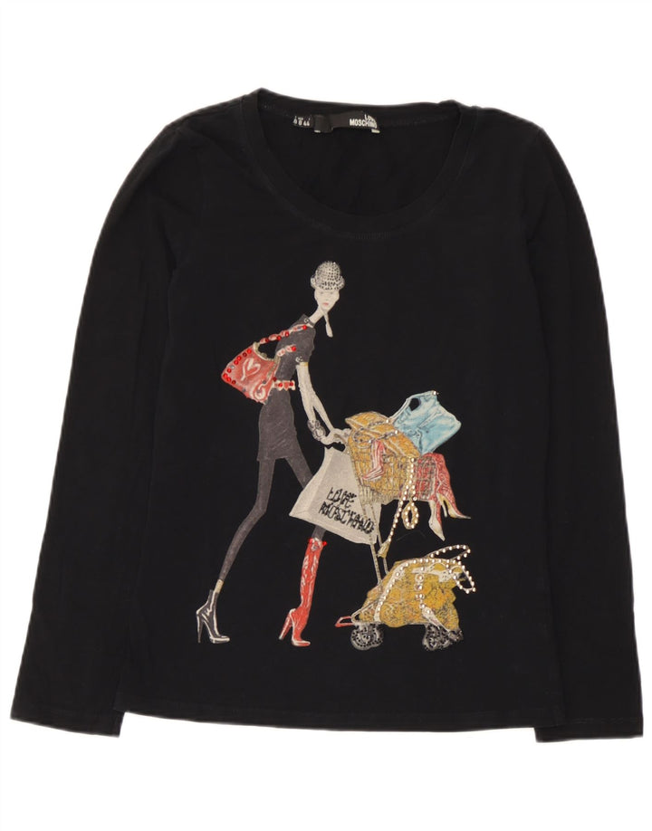 Top gráfico feminino Moschino manga comprida Reino Unido 12 médio preto