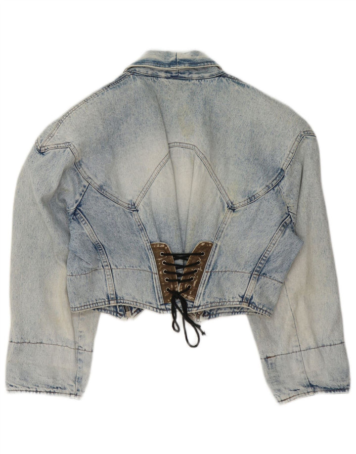 Jaqueta jeans feminina vintage UK 14 azul médio