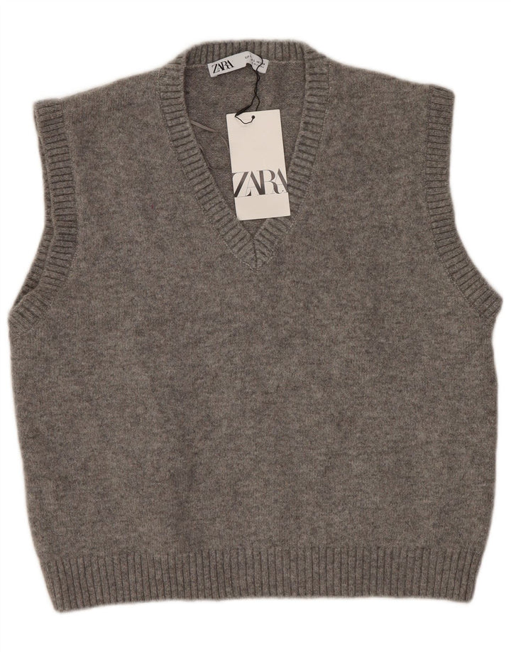 Zara Womens Vest Tank Top UK 16 Grande Poliéster Cinza