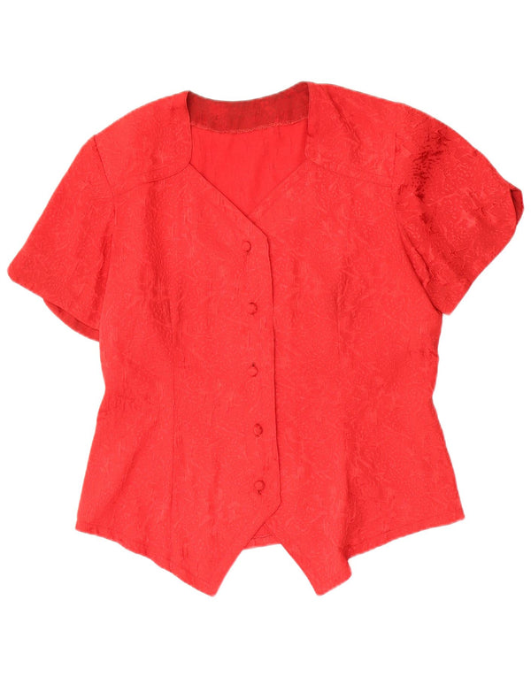 Vintage Womens Short Sleeve Shirt Blouse UK 14 Large Red Floral