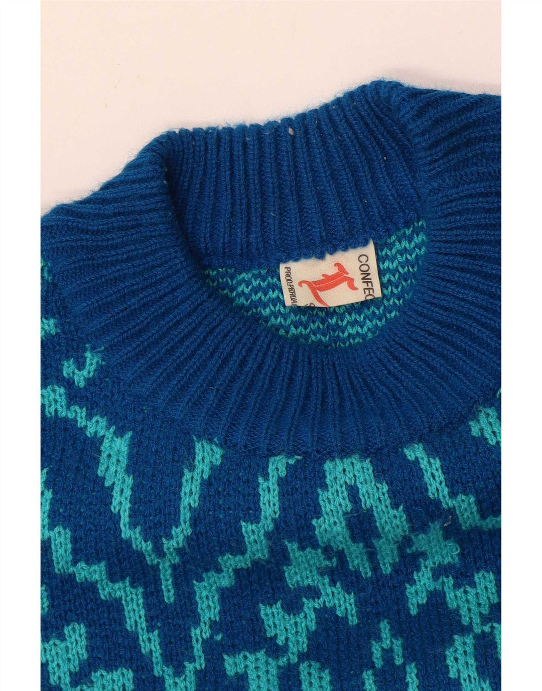 Suéter vintage masculino com gola redonda, azul médio Paisley