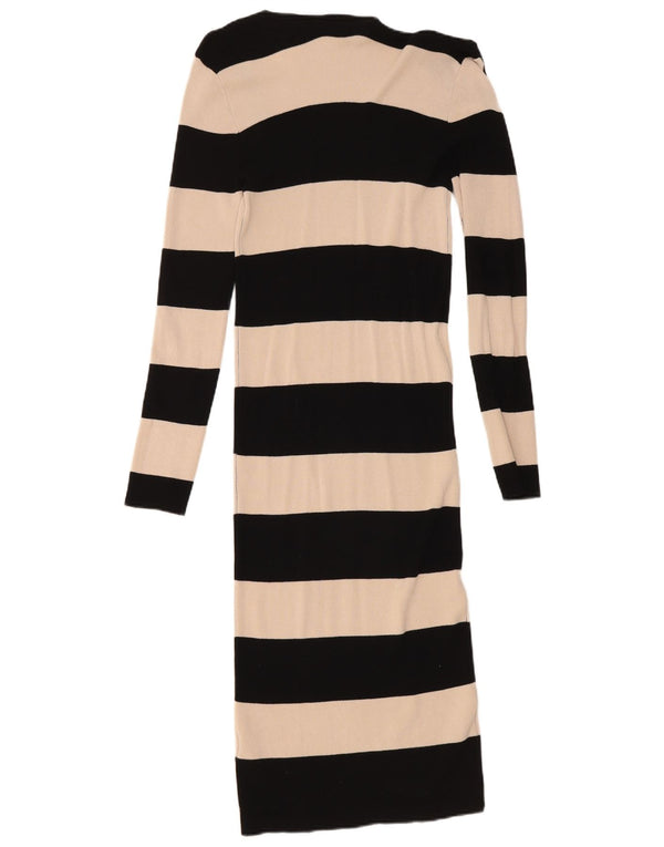 Vestido bodycon feminino de manga comprida Oasis UK 10 pequeno preto listrado viscose
