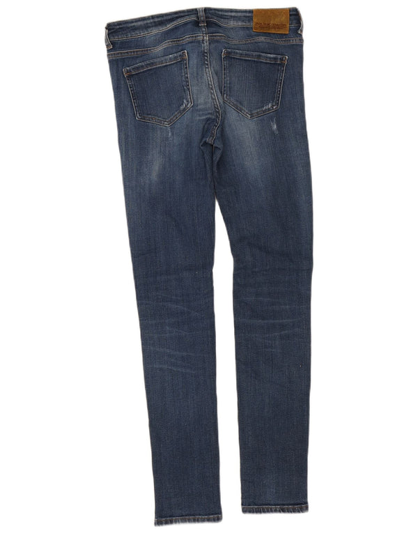 Zara Jeans skinny feminino de cintura média desgastada UE 38 pequeno W30 L29 azul