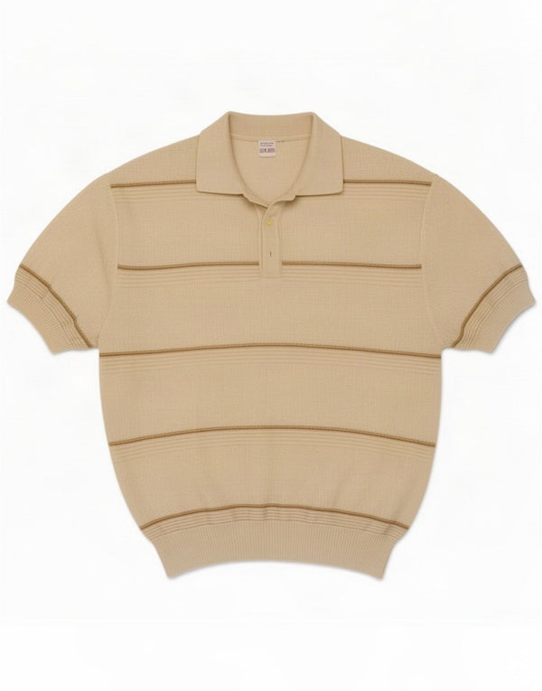 Camisa polo masculina vintage poliacrílico listrado bege médio
