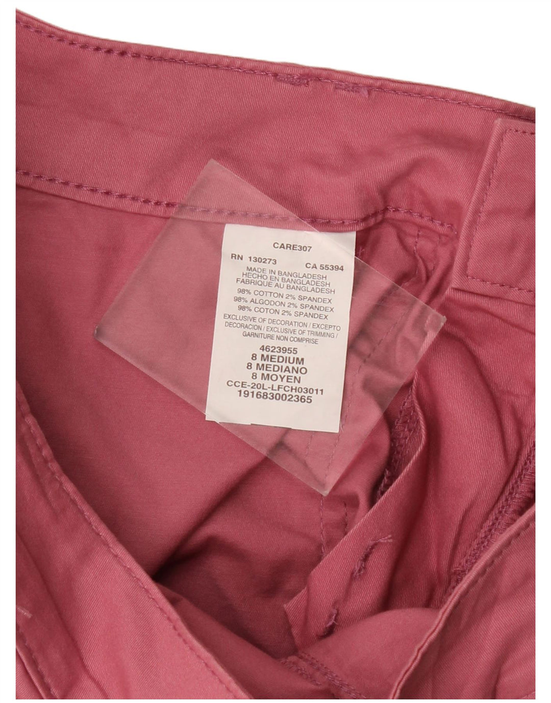 Shorts chino feminino LEE cintura média regular ajuste US 8 médio W30 algodão rosa