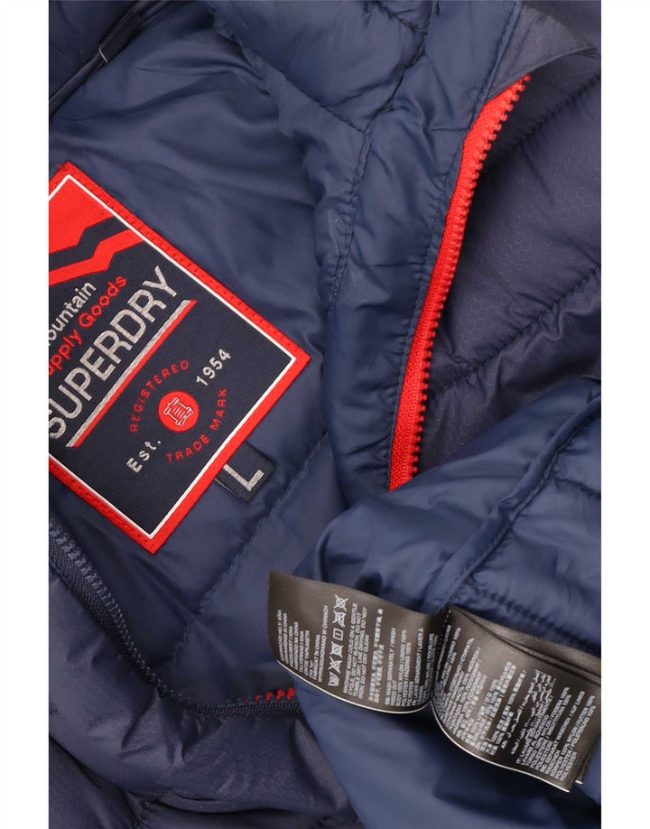 Jaqueta acolchoada masculina Superdry com capuz UK 40 grande poliéster azul marinho