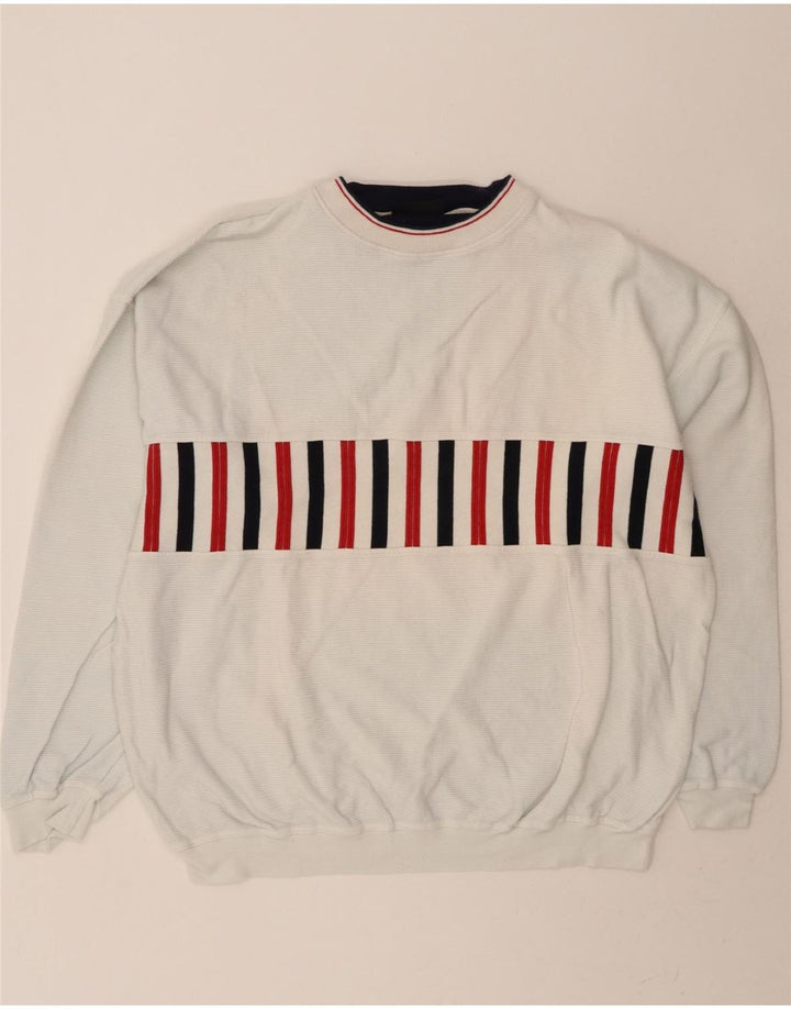 BEXLEYS Mens Crew Neck Jumper Sweater 3XL White Striped Cotton Vintage Bexleys and Second-Hand Bexleys from Messina Hembry 