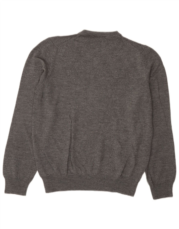 Suéter masculino Marks & Spencer com decote em V lã merino cinza médio