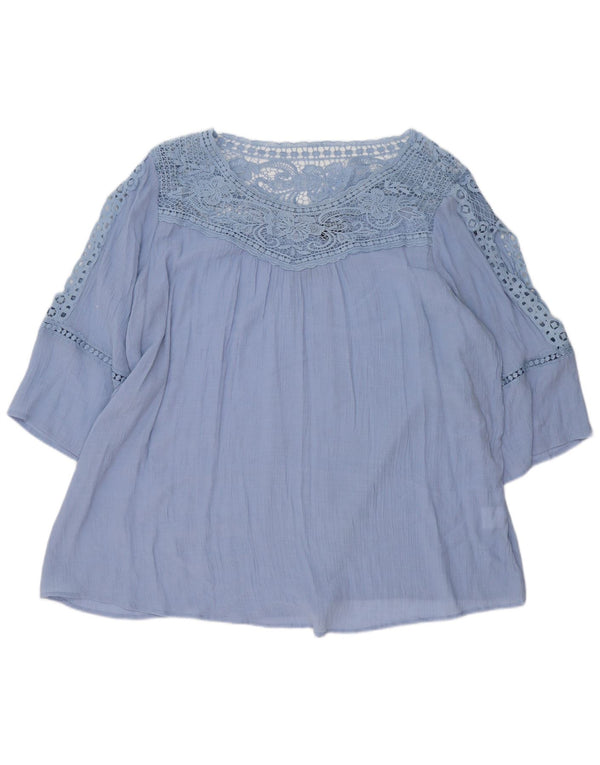 Blusa feminina Marks & Spencer Autograph manga 3/4 Reino Unido 26 5XL azul