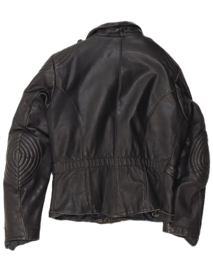 Jaqueta de motociclista de couro feminino vintage IT 44 couro preto médio