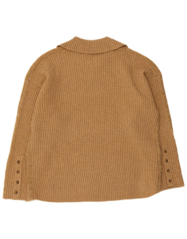 Suéter feminino Indi & Cold com gola polo e gola polo UK 14 lã bege médio