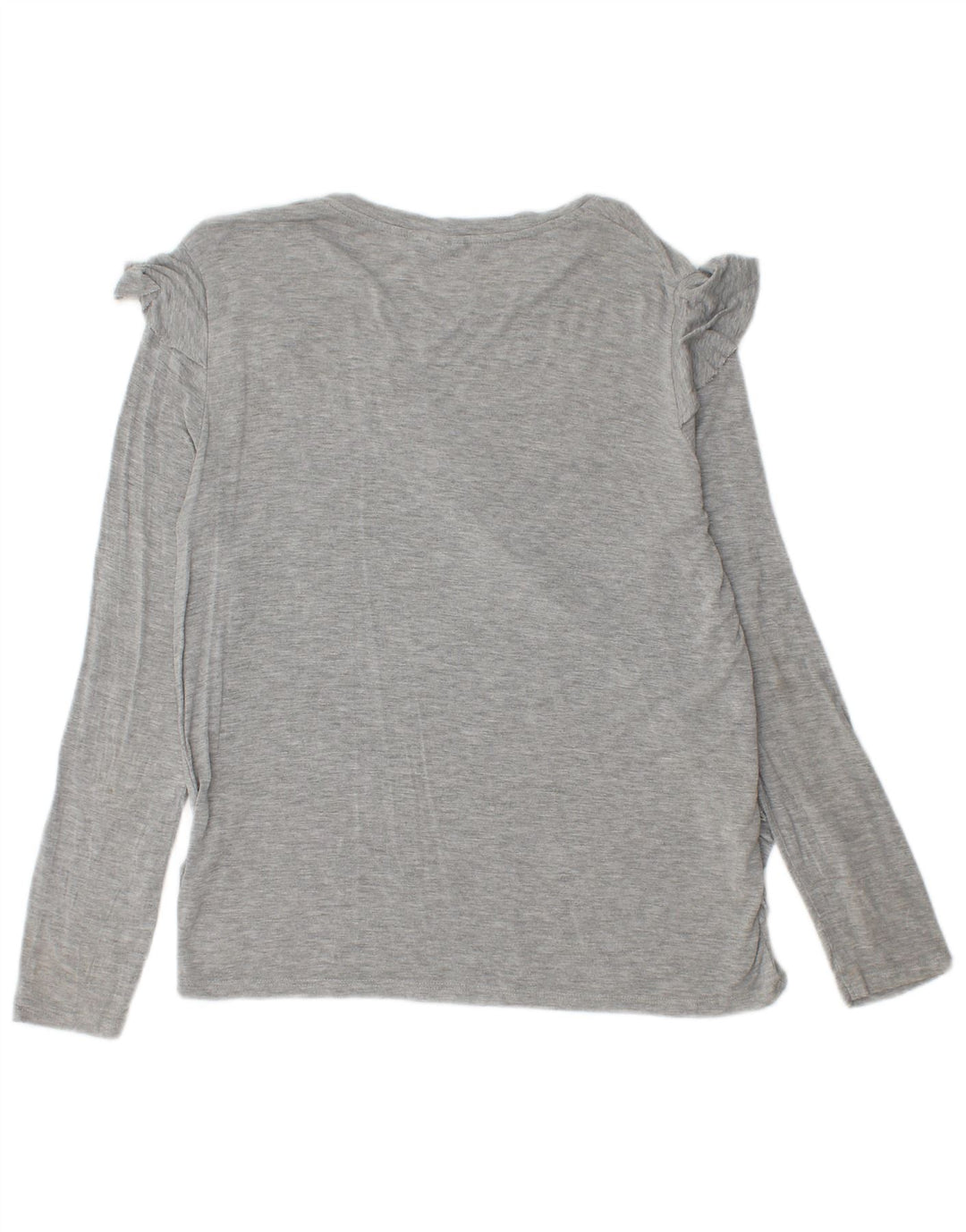 Topshop feminino com babado frontal manga comprida Reino Unido 12 cinza médio manchado