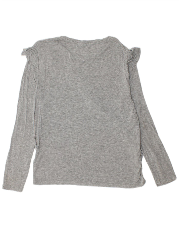 Topshop feminino com babado frontal manga comprida Reino Unido 12 cinza médio manchado
