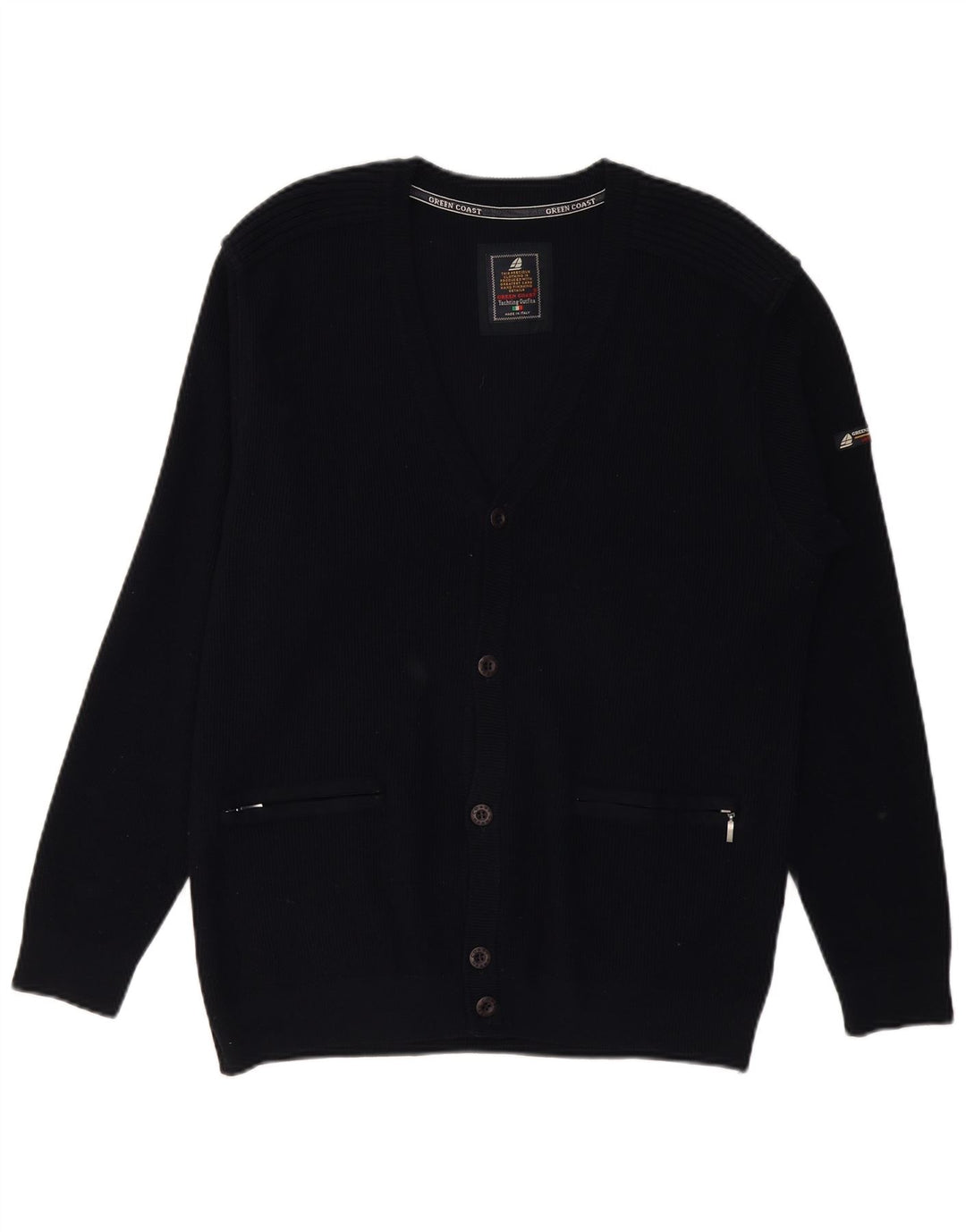 Suéter cardigã masculino GREEN COAST IT 52 grande lã merino preta