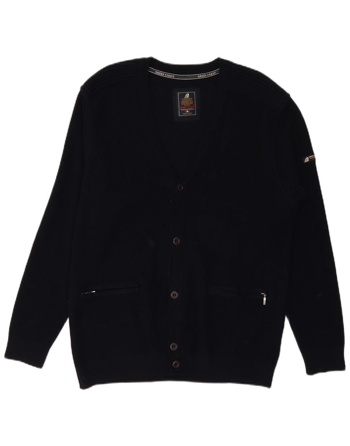Suéter cardigã masculino GREEN COAST IT 52 grande lã merino preta