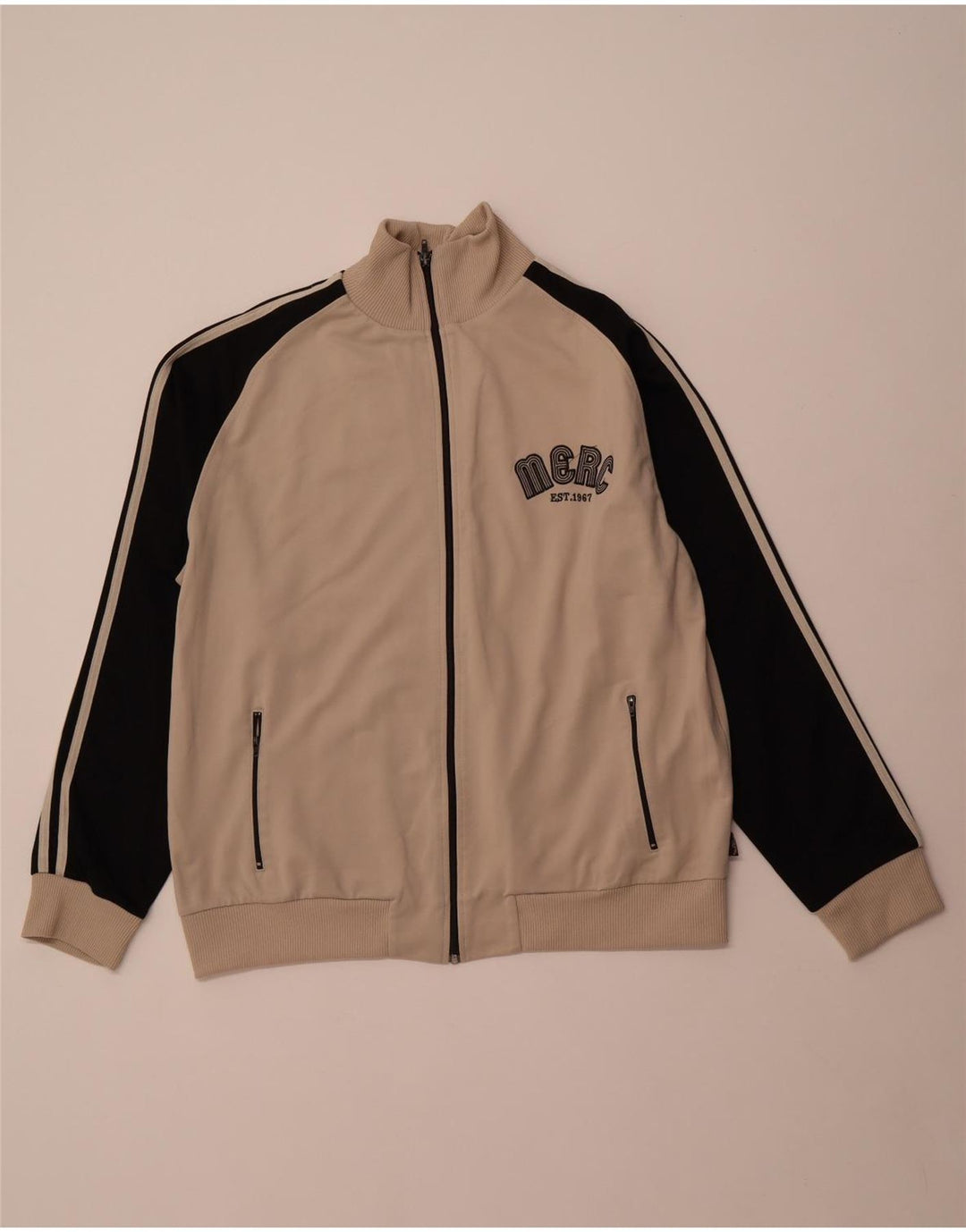 MERC Jaqueta masculina de agasalho gráfico XL bege algodão colorblock