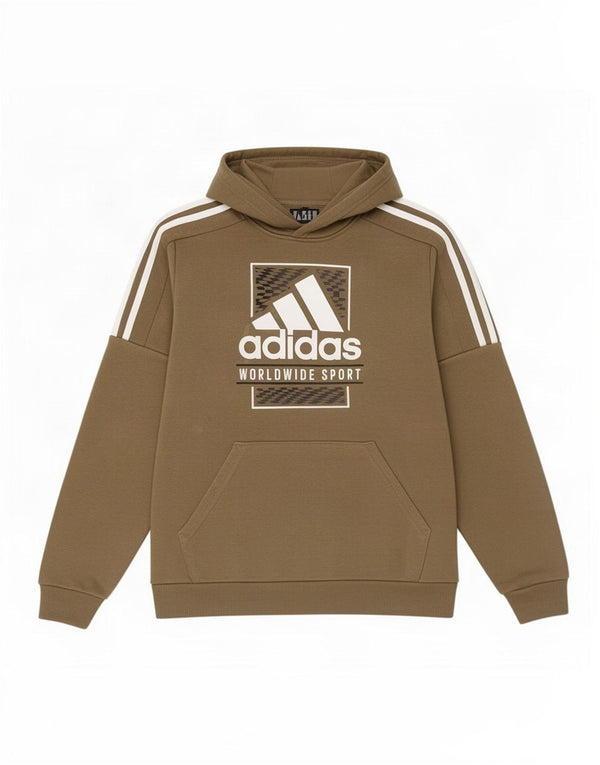 Suéter com capuz gráfico Adidas Boys 13-14 anos algodão cáqui