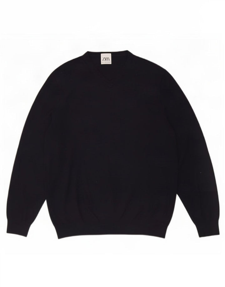 Suéter masculino Zara com decote em V pequeno azul marinho