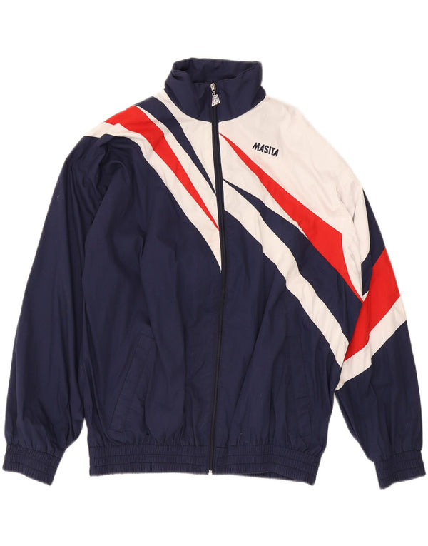 MASITA Mens Tracksuit Top Jacket XL Navy Blue Colourblock Polyester