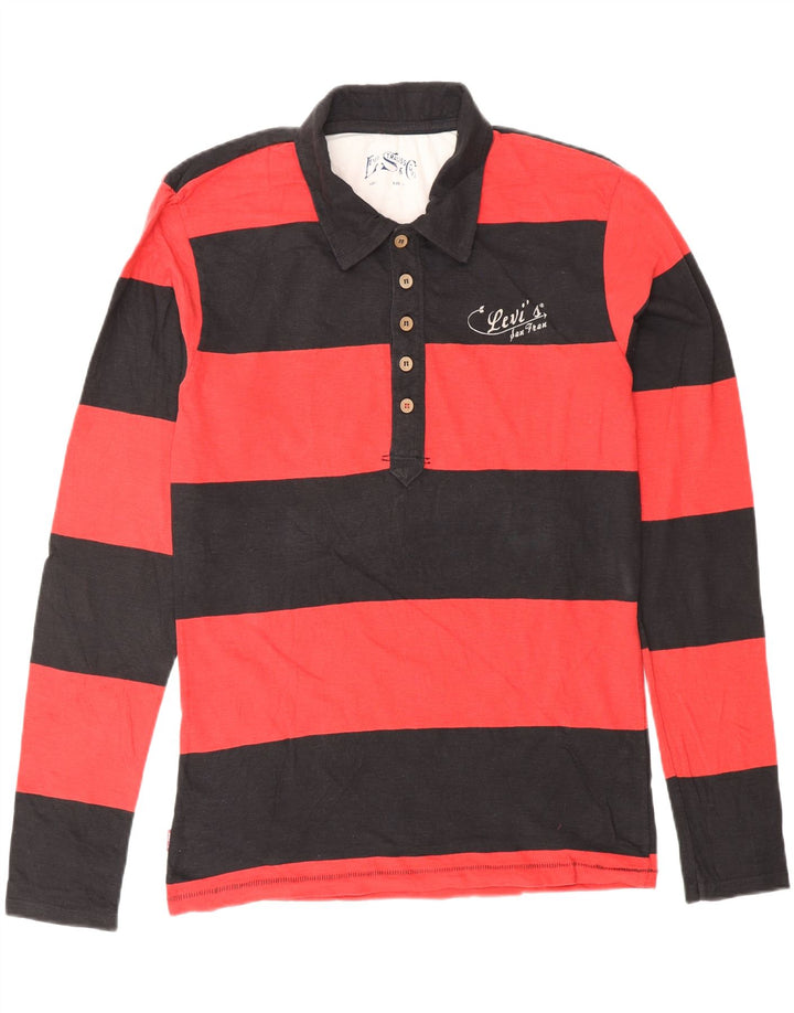 Camisa polo masculina de rugby com manga comprida gráfica LEVI'S grande algodão listrado vermelho