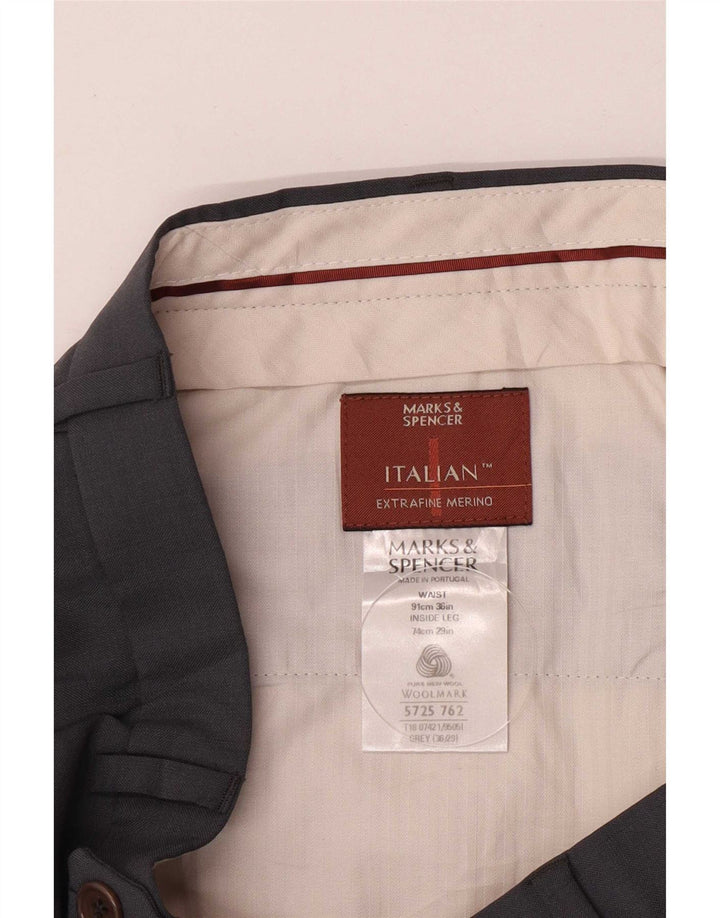 Calça masculina de terno reto Marks & Spencer W36 L29 cinza nova lã