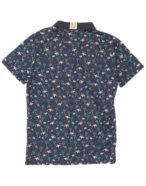Camisa polo masculina gráfica Penguin pequena azul marinho poliéster