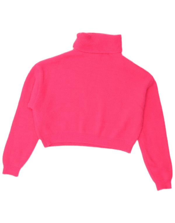 Zara Suéter feminino cropped grande com gola redonda Reino Unido 10 pequeno rosa nylon