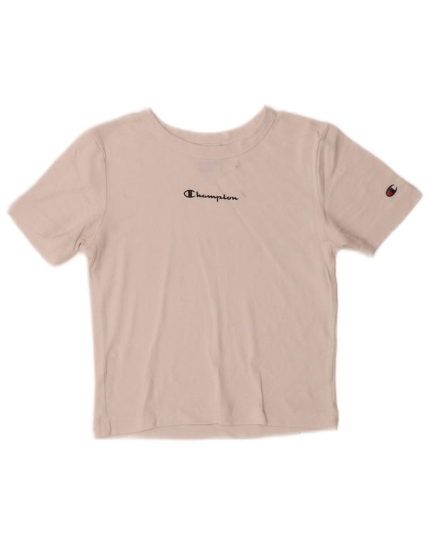 Camiseta feminina Champion Crop Graphic UK 10 pequena branca