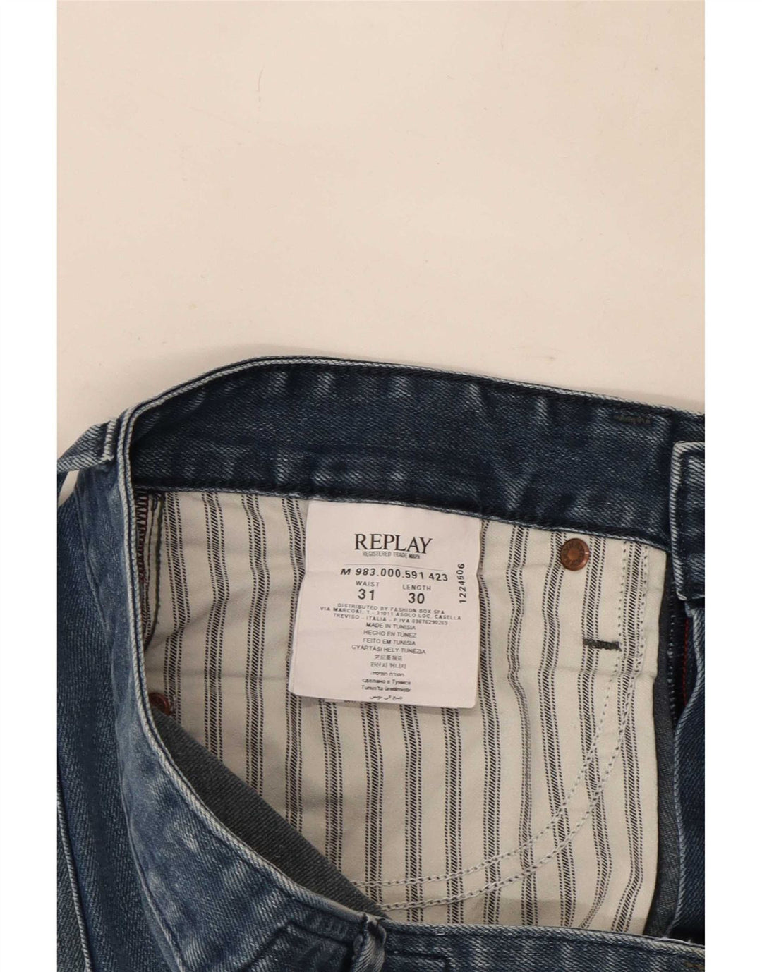 Replay Mens Waitom Straight Jeans W31 L30 Azul Algodão