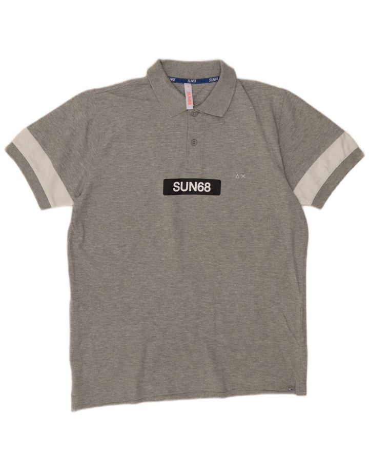 Camisa polo masculina SUN68 gráfica pequena cinza colorblock