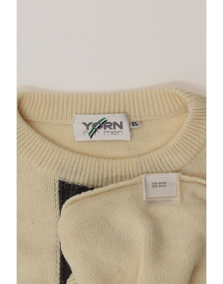 YORN Mens Crew Neck Jumper Sweater XL Beige Colourblock Wool Vintage Yorn and Second-Hand Yorn from Messina Hembry 